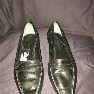 Black flat leather loafers